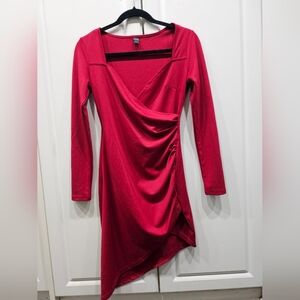 SHEIN Red wrap draped long sleeve dress